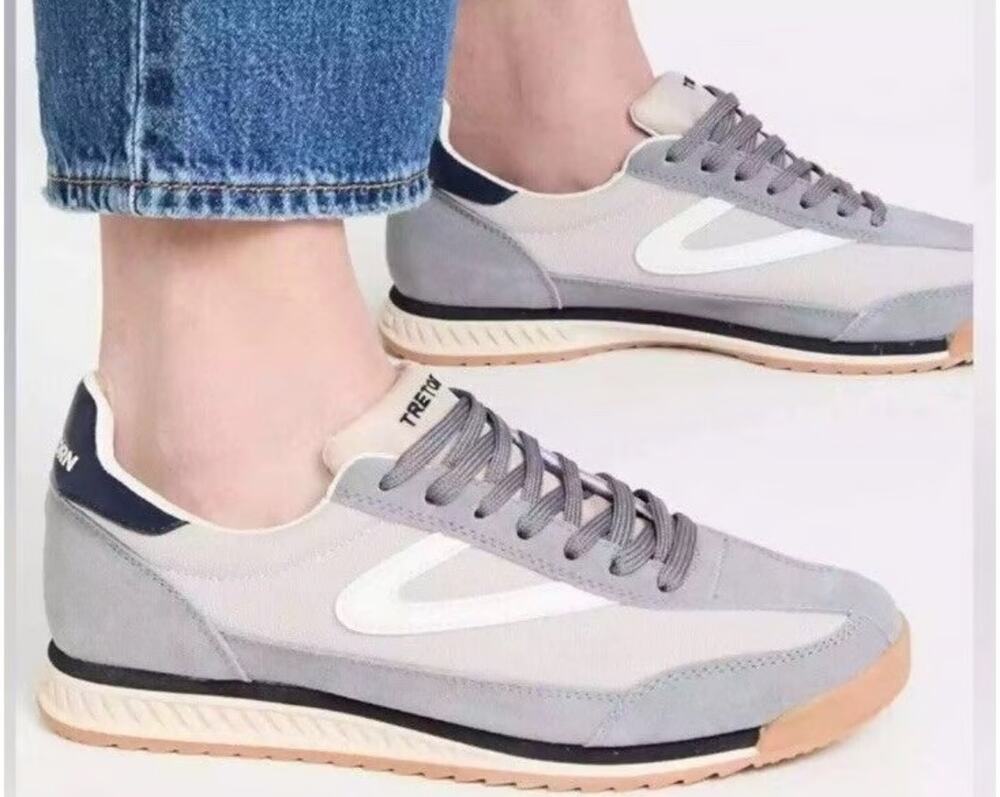 Anthro Tretorn Rawlins 2.0 Sneakers Women's SZ 11 Gray Navy Lace Up Suede